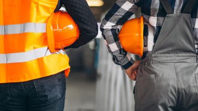 Two colleagues at a factory